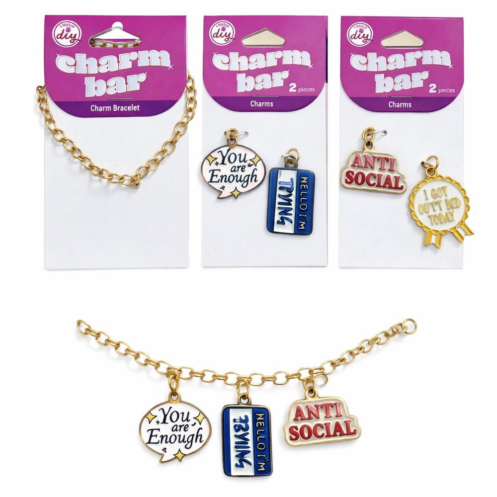 Charm Bar DIY Bracelet  Gold Chain Anti-Social Club 4 Charms You are Enough